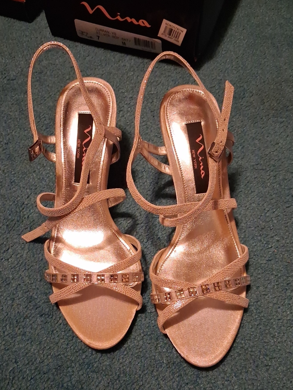 Nina Metallic Rose Gold Strappy Heeled Sandals